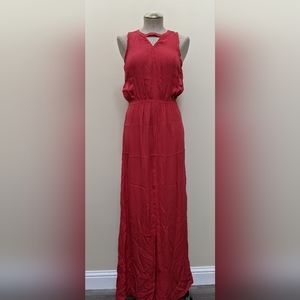 Pre-owned A.L.C. 100% silk sleeveless maxi dress unlined front slit with defects